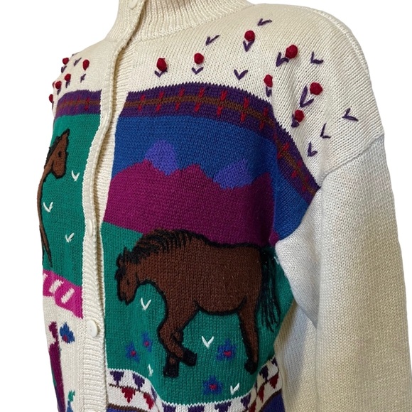 80s Vintage Cottagecore Apple Orchard Horse Cardigan - Picture 2 of 14